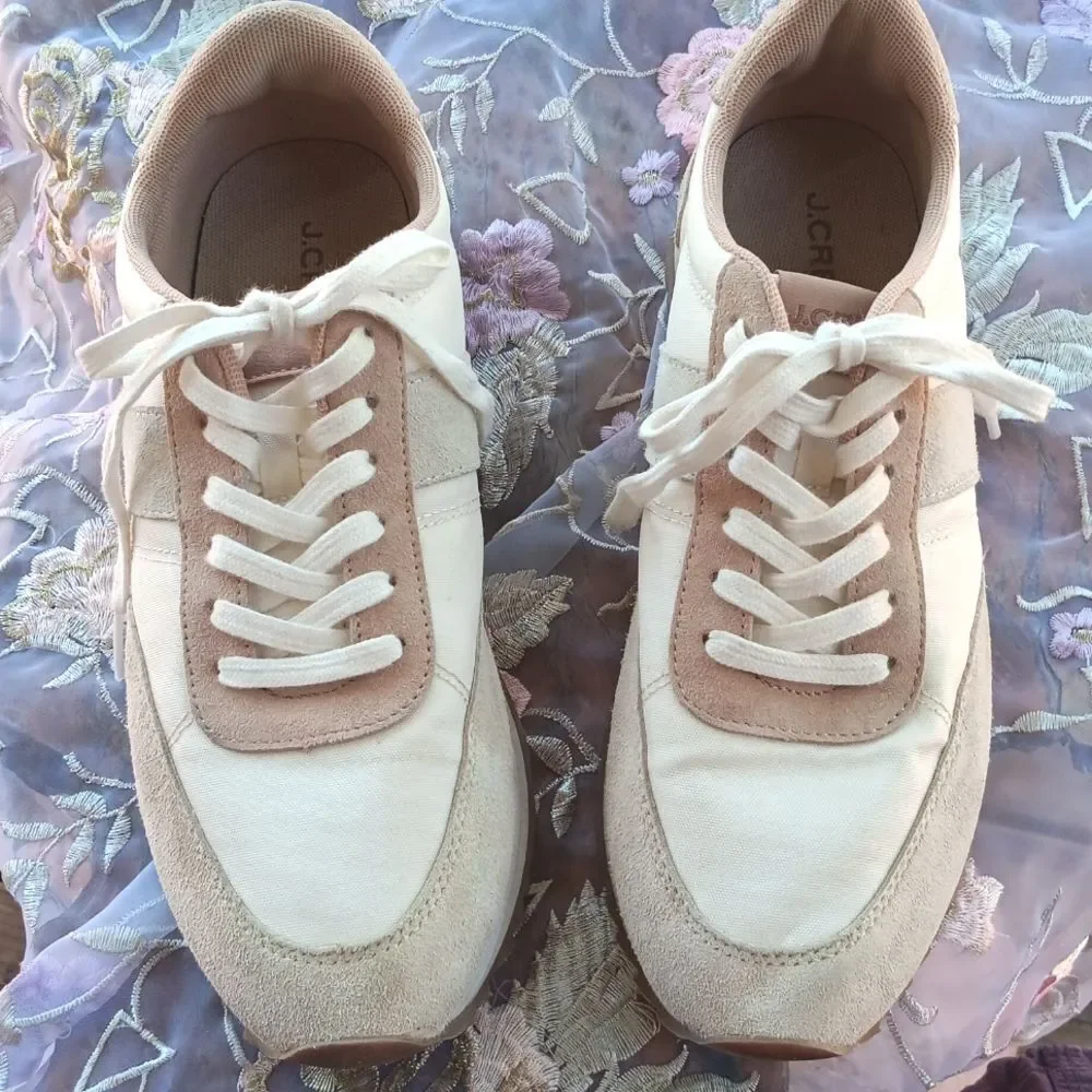J. Crew Cream and Tan Colorblock Casual Sneakers. Preppy. Outdoor